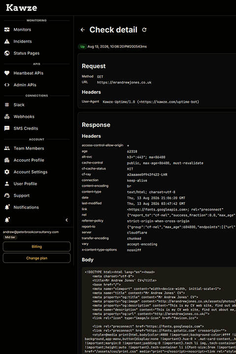 A monitor view that shows the full HTTP response information